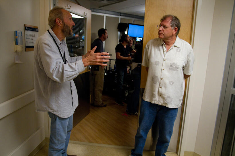 Producer Steve Starkey and director Robert Zemeckis on the set of "Flight."