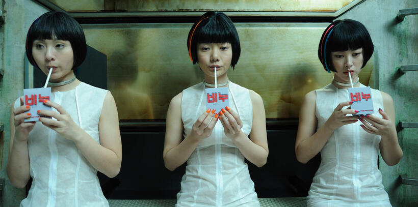 Bae Doo-na as Sonmi-451 and Zhu Zhu as 12th Star Clone in "Cloud Atlas."