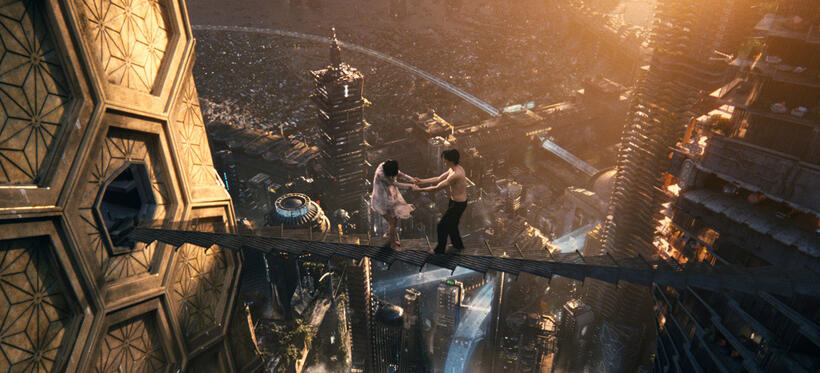 Bae Doo-na as Sonmi-451 and Jim Sturgess as Hae-Joo Chang in "Cloud Atlas."