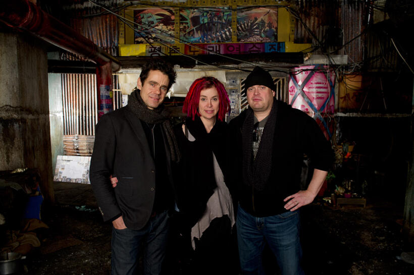 Directors Tom Tykwer, Lana Wachowski and Andy Wachowski on the set of "Cloud Atlas."