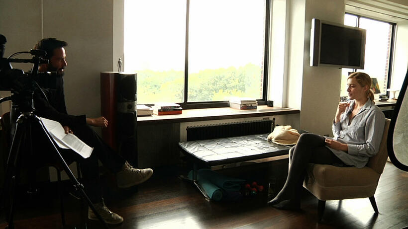 Keanu Reeves and Greta Gerwig on the set of "Side by Side."