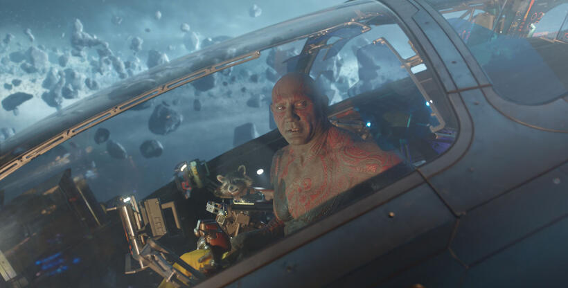 Rocket Racoon voiced by Bradley Cooper and David Bautista as Drax the Destroyer in "Guardians of the Galaxy."