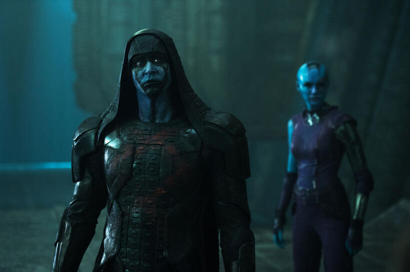 Lee Pace as Ronan the Accuser and Karen Gillan as Nebula in "Guardians of the Galaxy."
