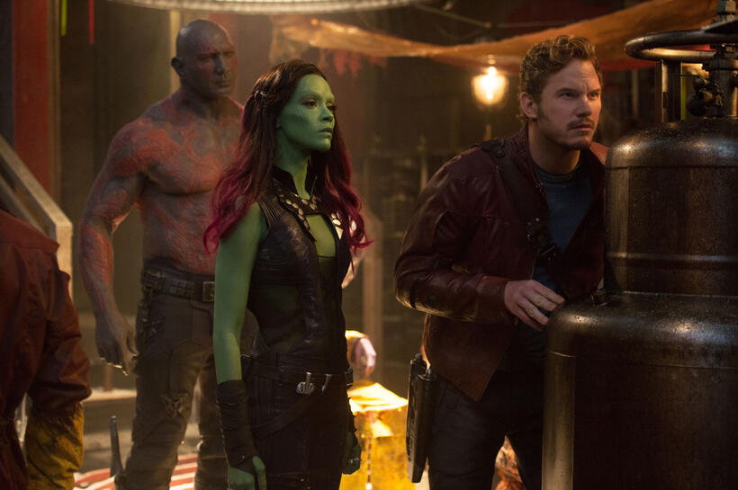 David Bautista, Zoe Saldana and Chris Pratt in "Guardians of the Galaxy."