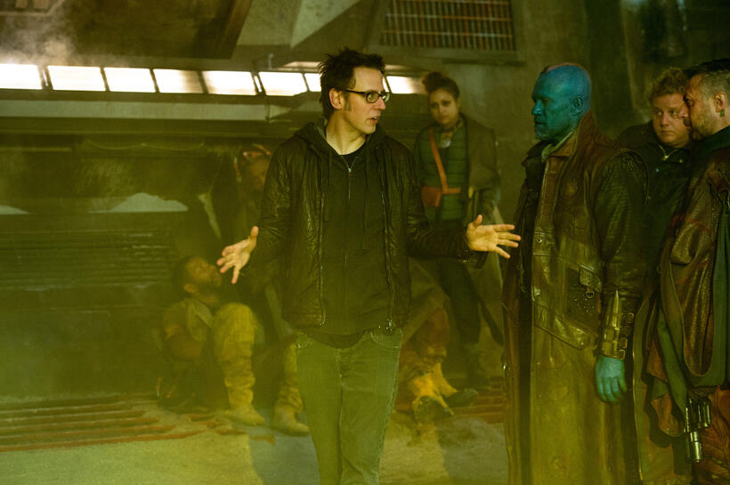 Director James Gunn, Michael Rooker and Sean Gunn on the set of "Guardians of the Galaxy."