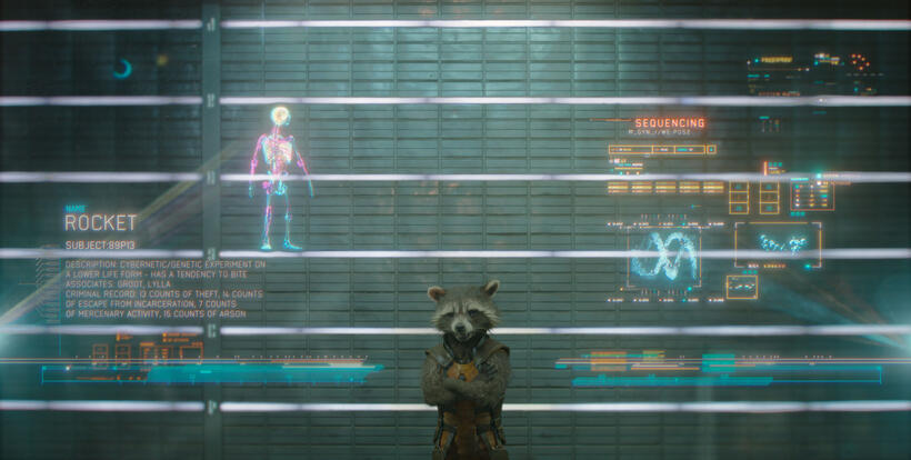 Rocket Racoon voiced by Bradley Cooper in "Guardians of the Galaxy."