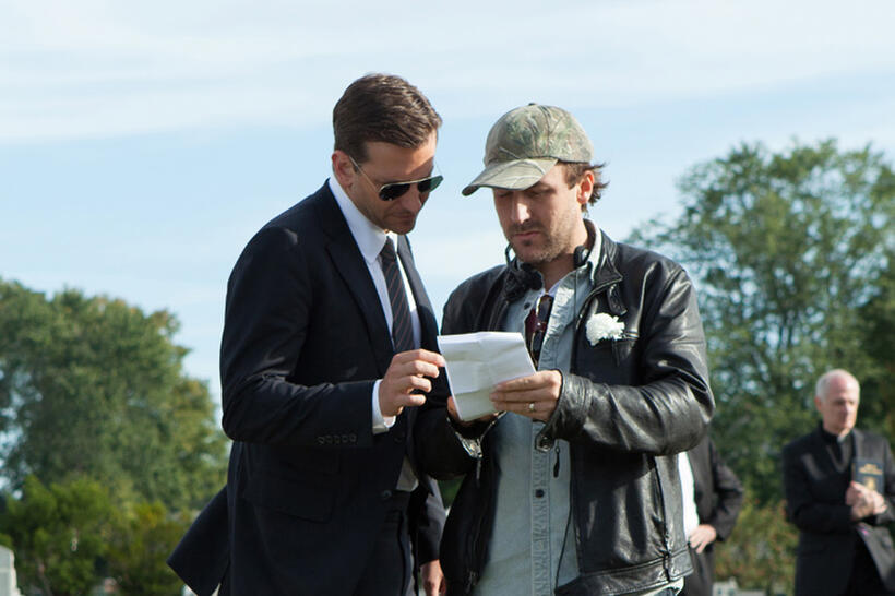 Bradley Cooper and director Derek Cianfrance on the set of "The Place Beyond the Pines."