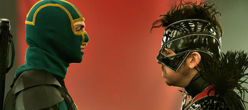 Aaron Johnson as Kick-Ass and Christopher Mintz-Plasse as The Motherf--ker in "Kick-Ass 2."