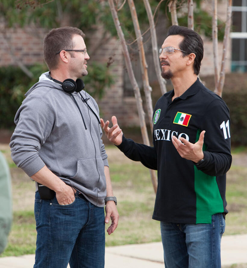 Director Ric Roman Waugh and Benjamin Bratt on the set of "Snitch."