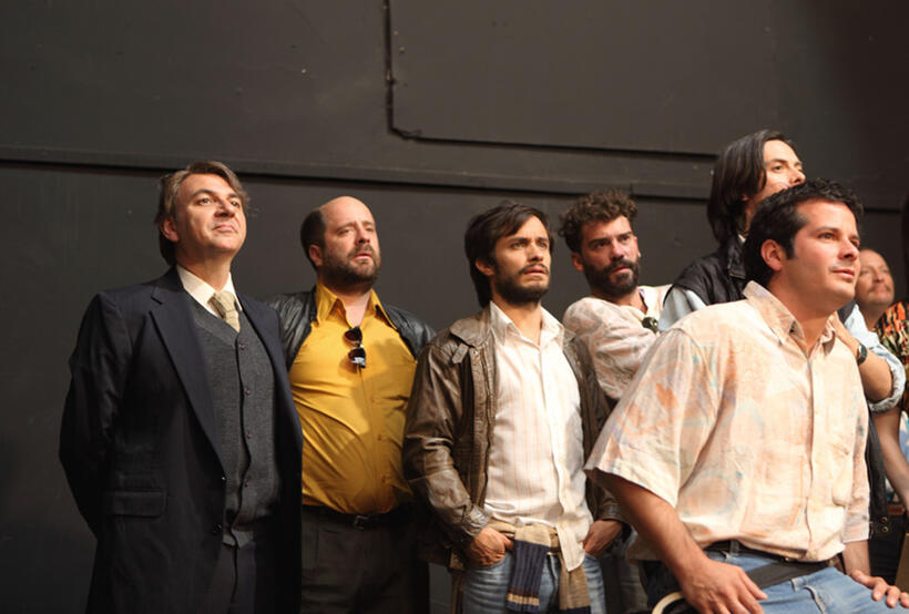 Luis Gnecco as Jose Tomas Urrutia, Marcial Tagle as Arancibia, Gael Garcia Bernal as Rene Saavedra, Diego Munoz as Carlos and Nestor Cantillana as Fernando Costa in "No."