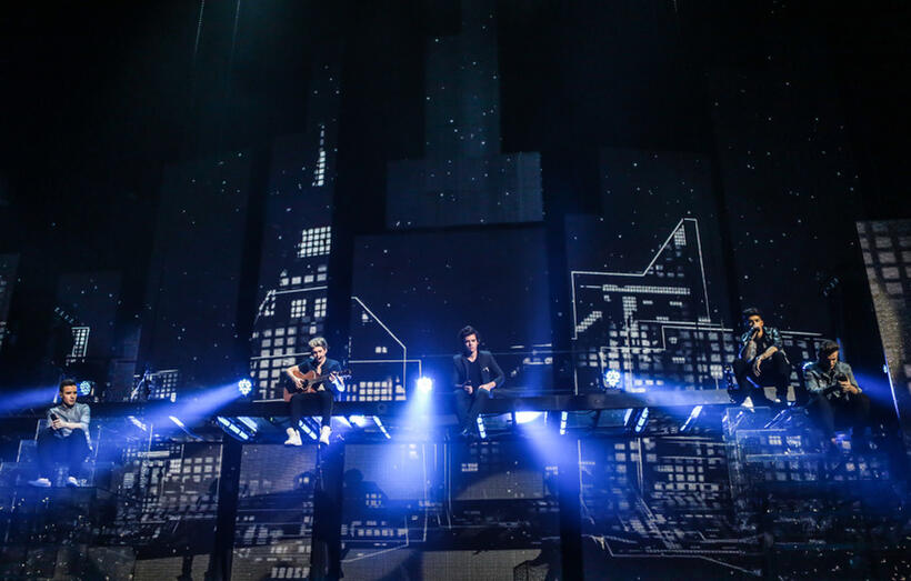 Liam Payne, Niall Horan, Harry Styles, Zayn Mailik and Louis Tomlinson in "One Direction: This Is Us."