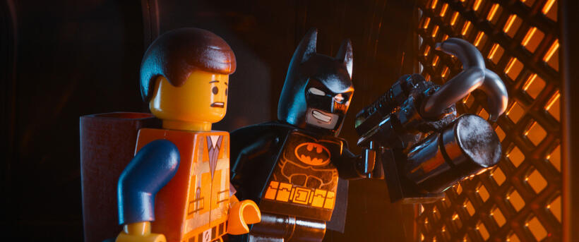 Emmet voiced by Chris Pratt and Batman voiced by Will Arnett in "The LEGO Movie."