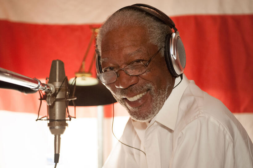 Morgan Freeman on the set of "The LEGO Movie."