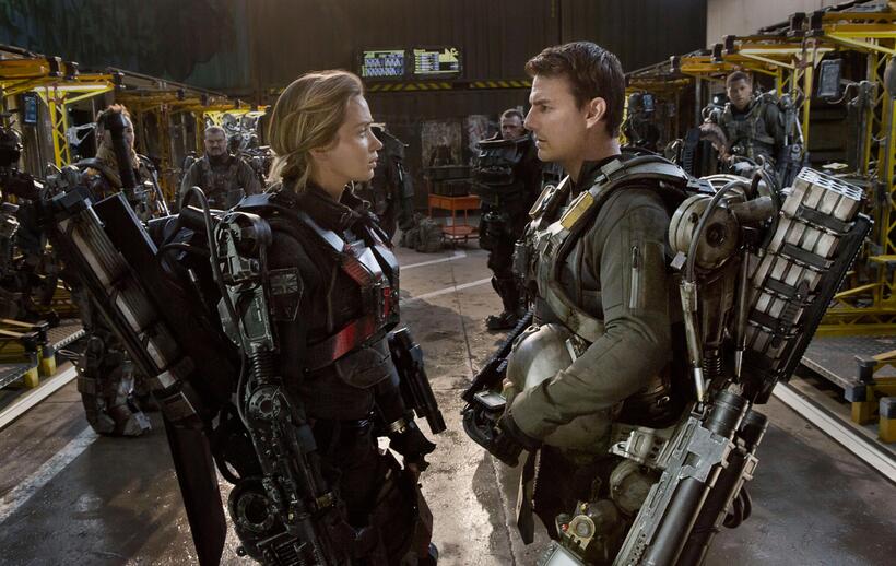 Emily Blunt as Rita and Tom Cruise as Cage in "Edge of Tomorrow."