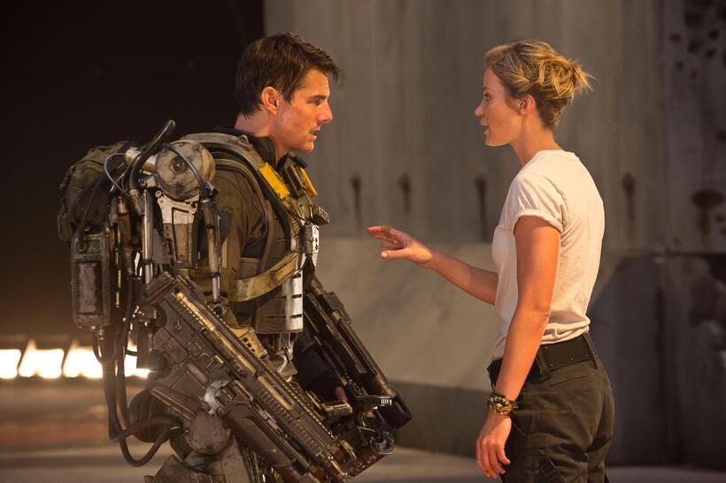 Tom Cruise as Major William Cage and Emily Blunt as Rita in "Edge of Tomorrow."