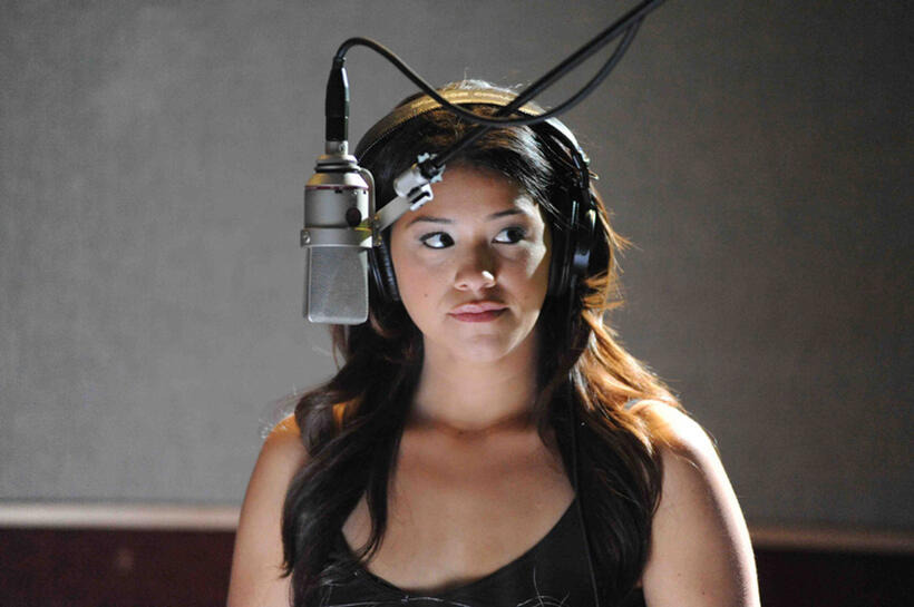 Gina Rodriguez on the set of "Filly Brown."