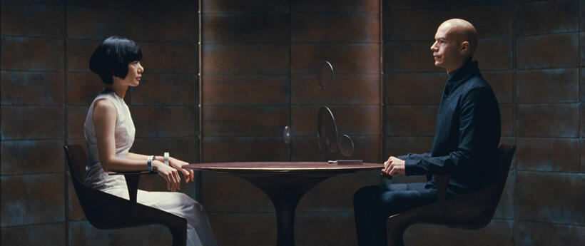 Bae Doo-na as Sonmi-451 and James D'Arcy as Archivist in "Cloud Atlas."