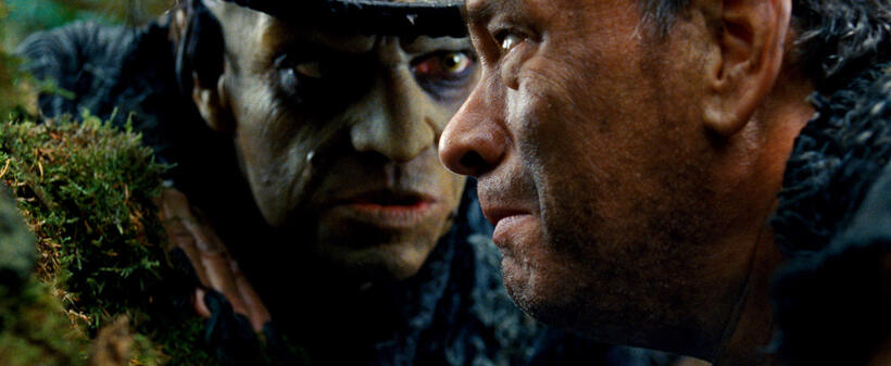 Hugo Weaving as Old Georgie and Tom Hanks as Zachry in "Cloud Atlas."
