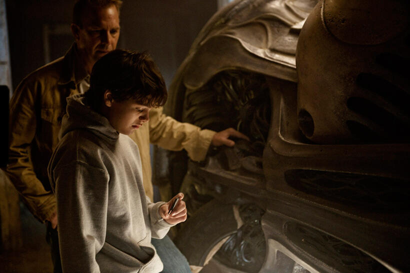 Kevin Costner as Jonathan Kent and Dylan Sprayberry as Clark Kent in "Man of Steel."