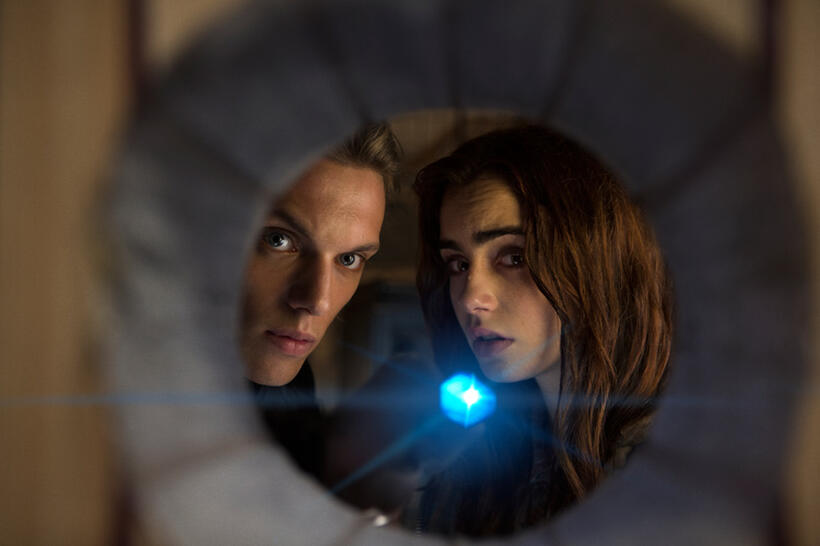 Jamie Campbell Bower as Jace Wayland and Lily Collins as Clary Fray in "The Mortal Instruments: City of Bones."