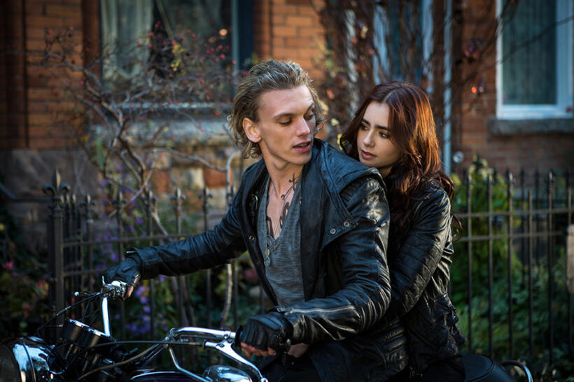 Jamie Campbell Bower as Jace Wayland and Lily Collins as Clary Fray in "The Mortal Instruments: City of Bones."