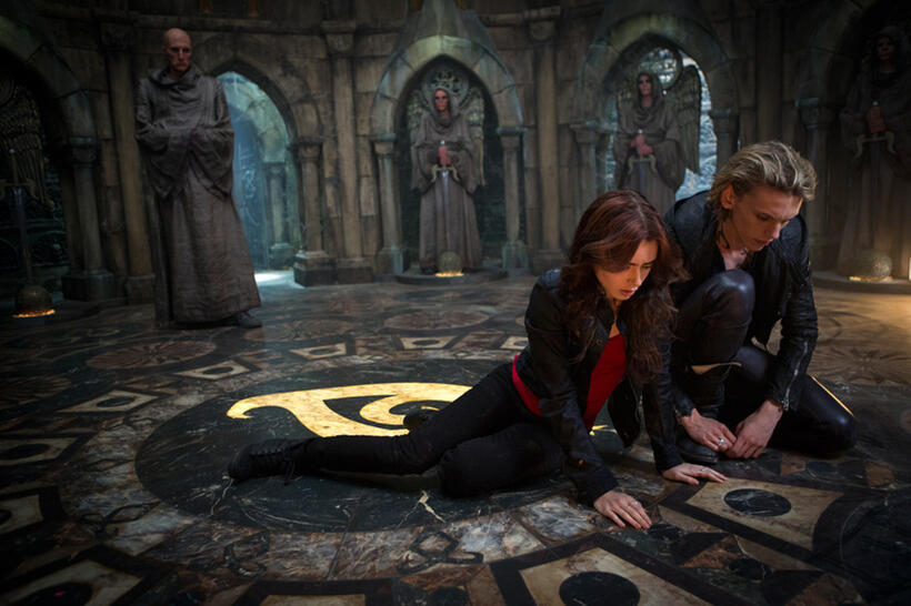 Lily Collins as Clary Fray and Jamie Campbell Bower as Jace Wayland in "The Mortal Instruments: City of Bones."