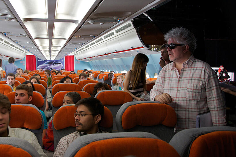 Director Pedro Almodovar on the set of "I'm So Excited!"