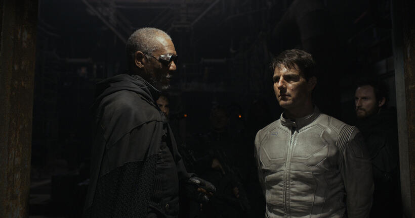 Morgan Freeman and Tom Cruise in "Oblivion."
