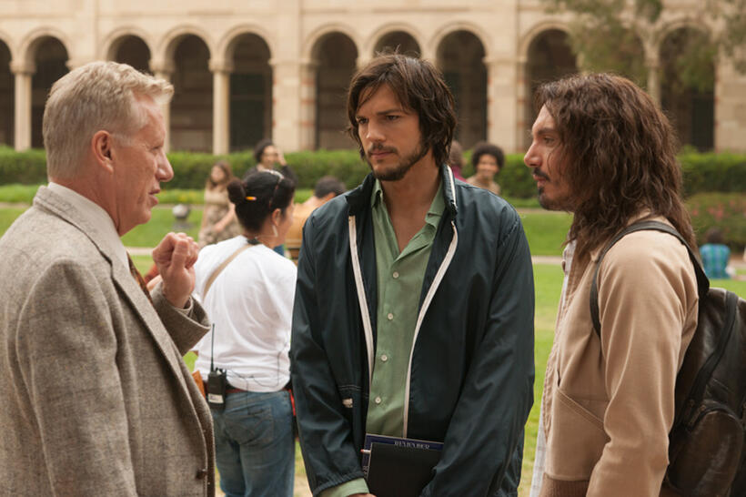 James Woods as Jack Dudman, Ashton Kutcher as Steve Jobs and Lukas Haas as Daniel Kottke in "Jobs."