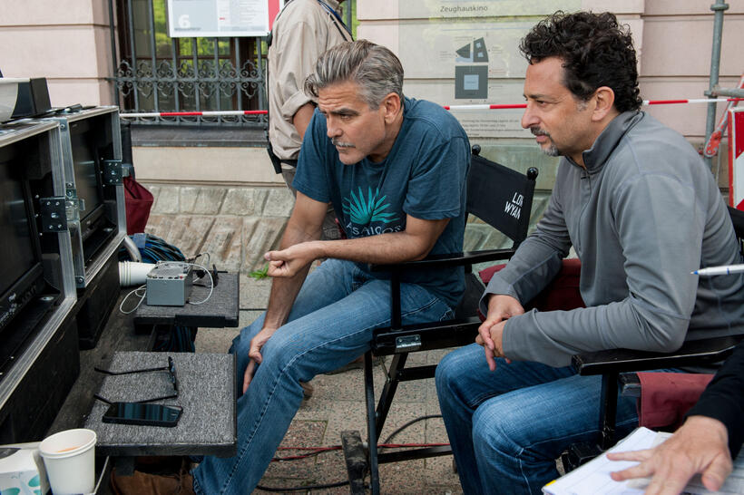 Director George Clooney and producer Grant Heslov on the set of "The Monuments Men."