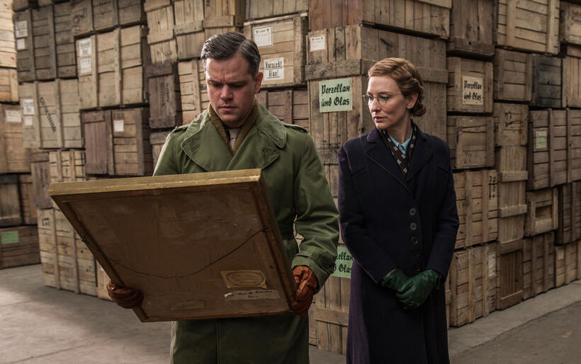 Matt Damon as James Granger and Cate Blanchett as Claire Simone in "The Monuments Men."