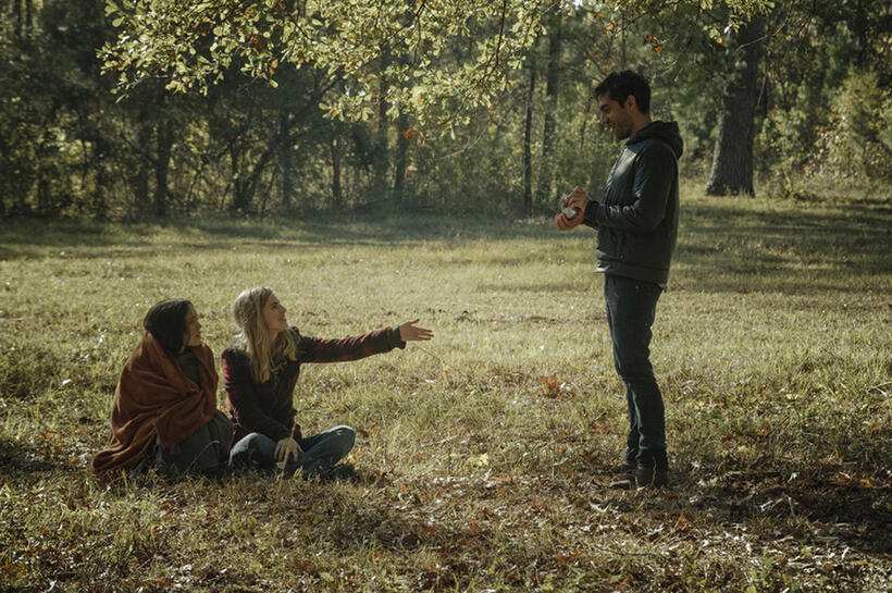 Ellen Page, Brit Marling and director Zal Batmanglij on the set of "The East."