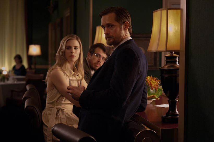 Brit Marling as Sarah, Toby Kebbell as Docand and Alexander Skarsgard as Benji in "The East."
