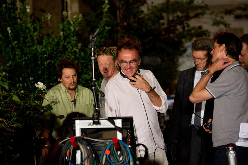 Director Danny Boyle on the set of "Trance."
