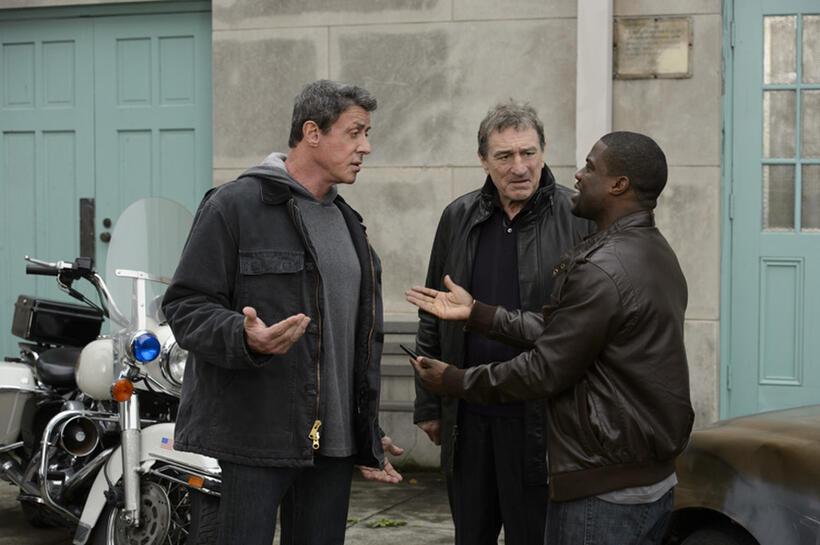 Sylvester Stallone as Henry "Razor" Sharp, Robert De Niro as Billy "The Kid" Mcdonnen and Kevin Hart as Dante Slate Jr. in "Grudge Match."