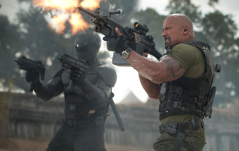 Ray Park as Snake Eyes and Dwayne Johnson as Roadblock in "G.I. Joe: Retaliation."