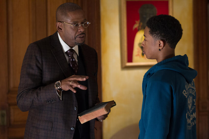 Forest Whitaker as Reverend Cornell Cobbs and Jacob Latimore as Langston in "Black Nativity."