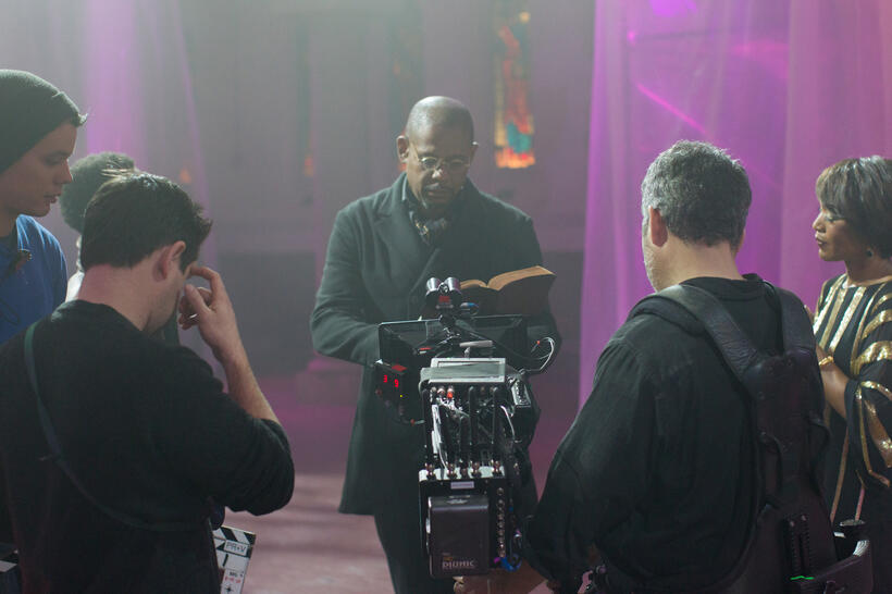 Forest Whitaker and Angela Bassett on the set of "Black Nativity."