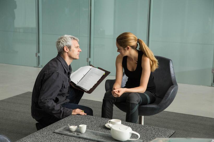 Director Neil Burger and Shailene Woodley on the set of "Divergent."