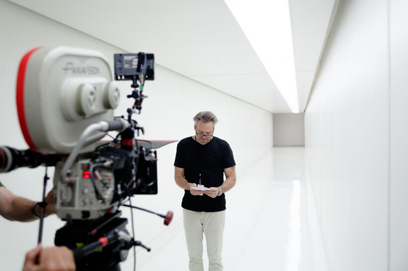 Director Wally Pfister on the set of "Transcendence."