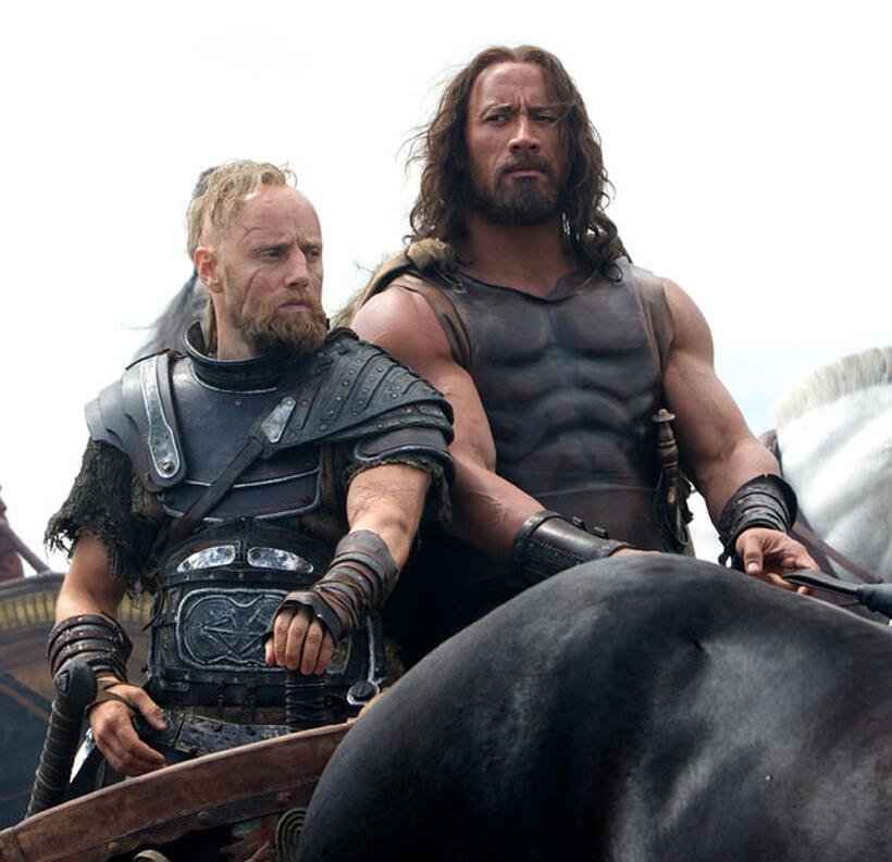 Aksel Hennie as Tydeus and Dwayne Johnson as Hercules in "Hercules."