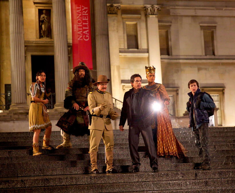 Sacajawea, Atilla the Hun, Teddy Roosevelt, Larry Daley and Nick Daley in "Night At The Museum 3."