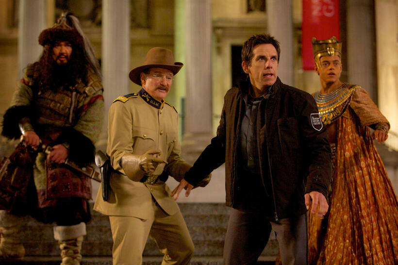 Patrick Gallagher, Robin Williams, Ben Stiller and Rami Malek in "Night At The Museum 3."