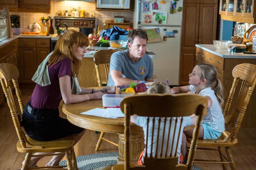 Kelly Reilly as Sonja Burpo, Greg Kinnear as Todd Burpo, Lane Styles as Cassie and Connor Corum as Colton Burpo in "Heaven Is for Real."