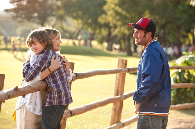 Drew Barrymore as Lauren, Kyle Red Silverstein as Tyler and Adam Sandler as Jim in "Blended."