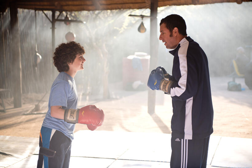 Braxton Beckham as Brendan and Adam Sandler as Jim in "Blended."