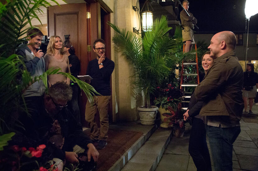 Rob Lowe, Cameron Diaz, director Jake Kasdan, Ellie Kemper and Rob Corddry on the set of "Sex Tape."