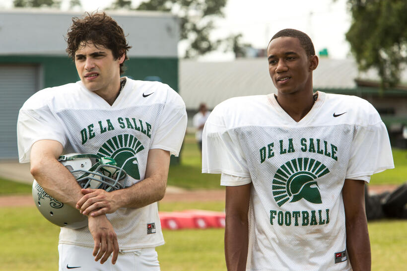 Matthew Daddario and Jessie Usher in "When the Game Stands Tall."