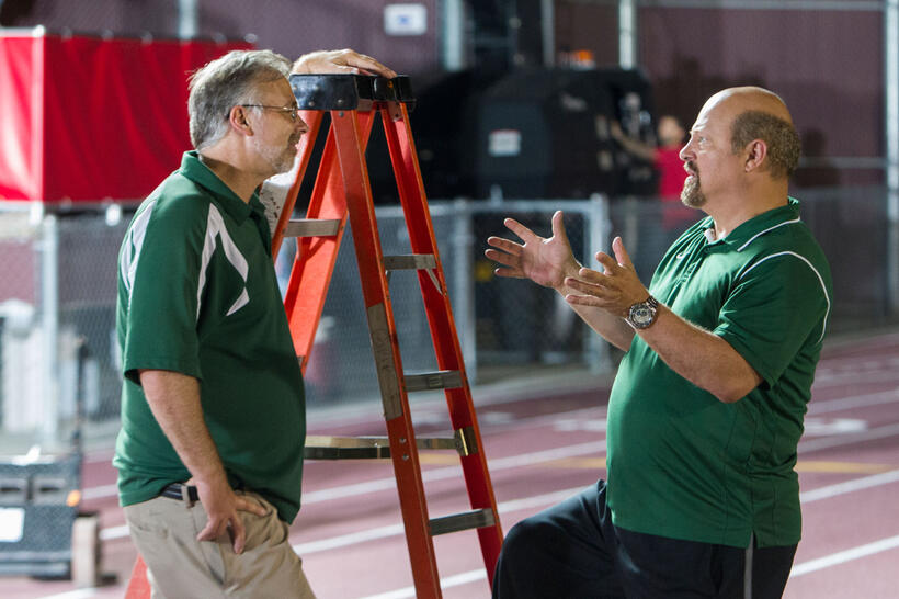 Terry Eidson and Michael Chiklis on the set of "When the Game Stands Tall."