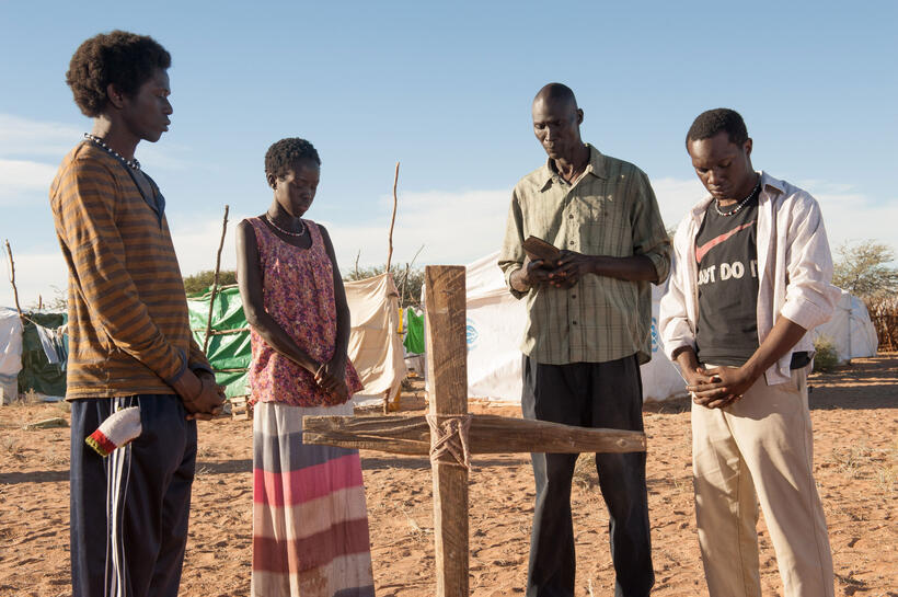 Emmanuel Jal as Paul, Kuoth Wiel as Abital, Ger Duany as Jeremiah and Arnold Oceng as Mamere in "The Good Lie."